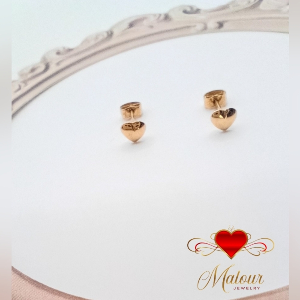 18K Solid Gold Heart Earrings for Newborns • Hypoallergenic • Peruvian Gold